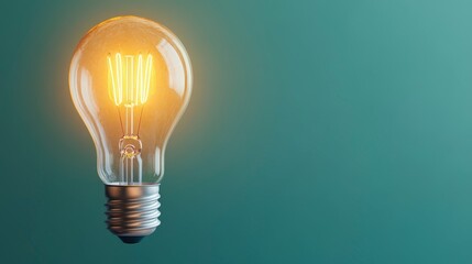 Illuminating Light Bulb Glow on Turquoise Background with Modern Aesthetic Appeal