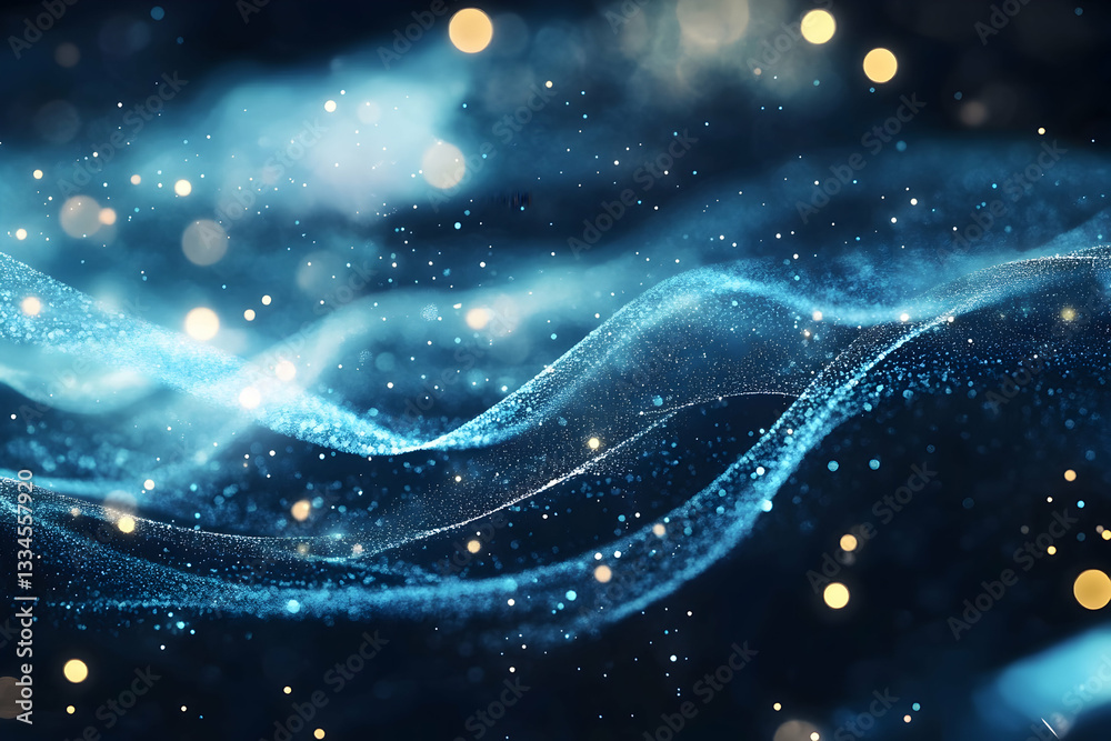 Wall mural aquatic abstraction with luminescent particle effects