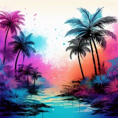 abstract border frame of hand drawn palm trees, tropical nature element concept background with copy space