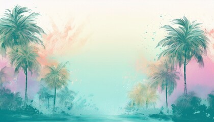 abstract border frame of hand drawn palm trees, tropical nature element concept background with copy space
