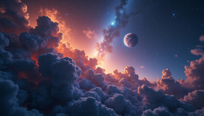 Fototapeta premium Breathtaking cosmic scene with colorful clouds, a planet, and an astrology theme in the background