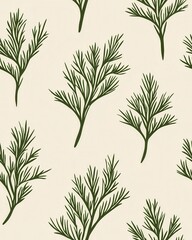A captivating pattern of fresh dill sprigs with feathery green foliage set against a light background for contrast
