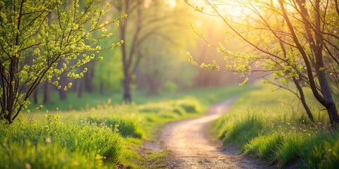 Obraz premium Minimalist Spring Path: A Gentle Walk Through Renewing Nature
