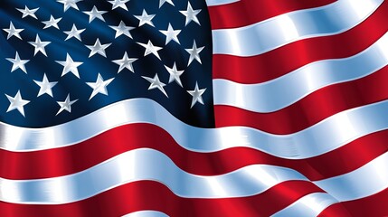 Fototapeta premium American flag waving gracefully under clear blue sky during a sunny day, symbolizing patriotism and pride in the United States