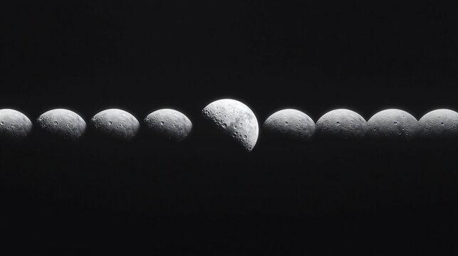 Phases of lunar eclipse, dark sky backdrop highlighting celestial sequence, perfect for educational content or astronomy themes.
