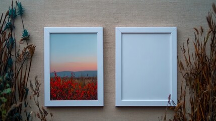 Minimalist White Frames  Autumn Landscape  Blank Mockup  Home Decor