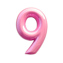 A pink, shiny 3d rendering of a number nine.