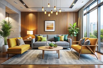 Fototapeta premium Modern Minimalist Living Room Interior Design Stock Photo - High Depth of Field