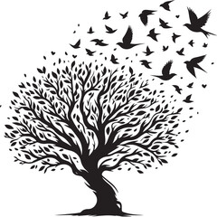 Naklejka premium Tree and Bird Silhouette Vector Bundle | Nature-Inspired Premium Design Pack