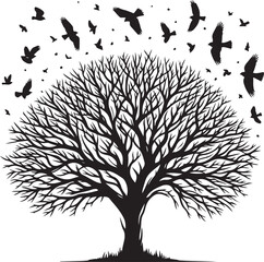 Naklejka premium Tree and Bird Silhouette Vector Bundle | Nature-Inspired Premium Design Pack