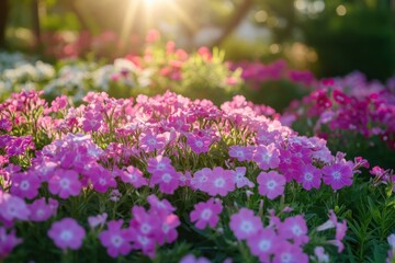 Obraz premium Pink flowers garden sunlit blooms vibrant nature