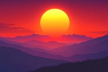 Serene sunset over the mountain range creates peaceful mood