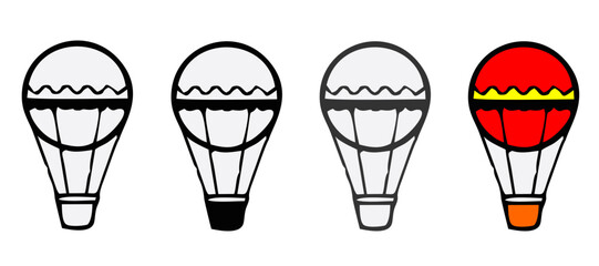 Set of Black Silhouette Hot Air Balloon Icons. Vector Illustration