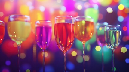 Colorful drinks, party bokeh, celebration