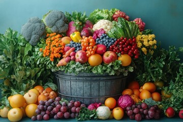 Food Waste Overflowing in Trash Bin Fresh Vegetables and Fruits Spoiled Composting Garbage Organic Reduction Environment