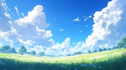 landscape of green grass and blue sky