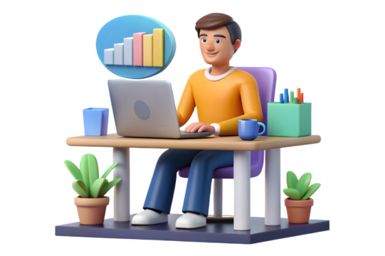 3D Render of Data Analyst at Work – Professional and Friendly Workspace