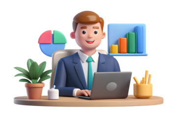 3D Render of Data Analyst at Work – Professional and Friendly Workspace