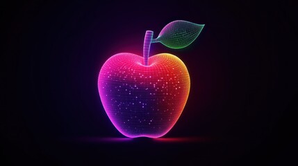 Obraz premium Neon Apple Glowing Dark Background Digital Art