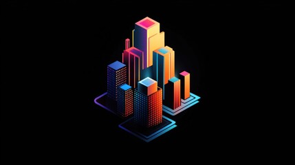 Fototapeta premium Isometric Neon Cityscape, Night, Digital Art, Website Banner