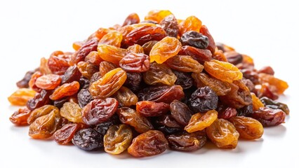 Obraz premium Panoramic Image of Sun-Dried Raisins Isolated on White Background - High-Resolution Stock Photo