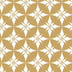 Abstract geometric pattern with crosses, stripes, lines. Seamless vector background. White and gold ornament. Modern reticulated graphic design.
