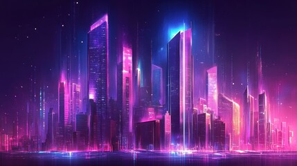 Neon cityscape, futuristic skyline, night, glowing, digital art, website banner