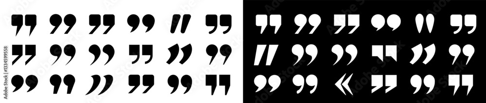 Fototapete a set of black and white quotation marks on a dark and light background. quotation marks in the titl