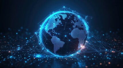 Global Network Connection Visualization with Futuristic Earth and Neon Lights
