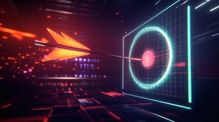 A futuristic glowing arrow hitting a digital target perfectly