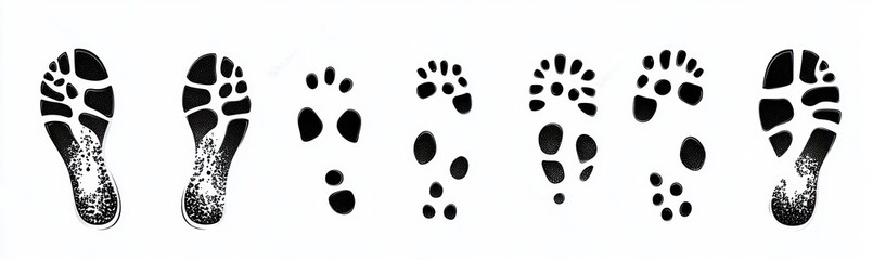 Fototapeta premium Minimalist Vector Illustration of Black and White Footprints and Shoe Prints