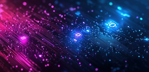 Futuristic Quantum Computer Technology Concept Glowing Circuit Board Digital Pattern Abstract Waveforms Cyberpunk Design