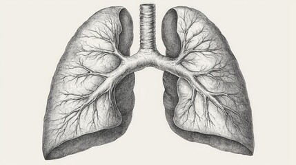 Anatomical Illustration of Human Lungs with Detailed Bronchial Structure and Vascular Network