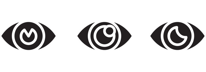 Eye icon in flat line set. Eyesight symbol vector for apps or website. Retina, cornea scan eye icons. Simple eyes silhouette see view vision sight look sign isolated on transparent background . 1176