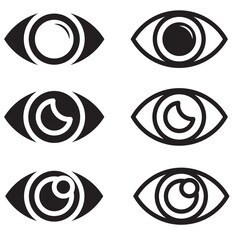 Eye icon in flat line set. Eyesight symbol vector for apps or website. Retina, cornea scan eye icons. Simple eyes silhouette see view vision sight look sign isolated on transparent background . 1176