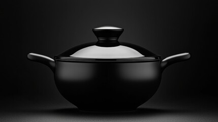 Obraz premium A black ceramic pot with a lid and handles.