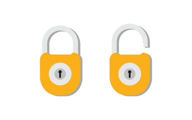 Set of Lock flat icon. Padlock unlocked and locked. Lock closed and lock open. Symbol protection and secure. Vector illustration, isolated on white background.