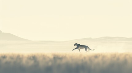 Fototapeta premium A cheetah sprinting after its prey across a savannah.