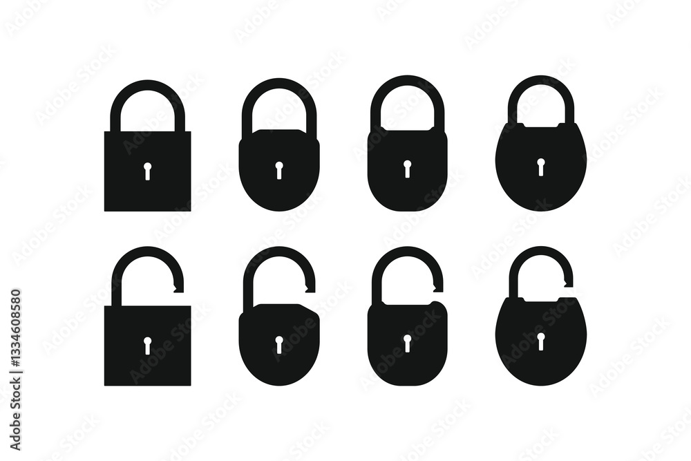 Fototapete Lock icon set. Padlock open and closed. Locked and unlocked icon. Security symbol. Vector illustration.