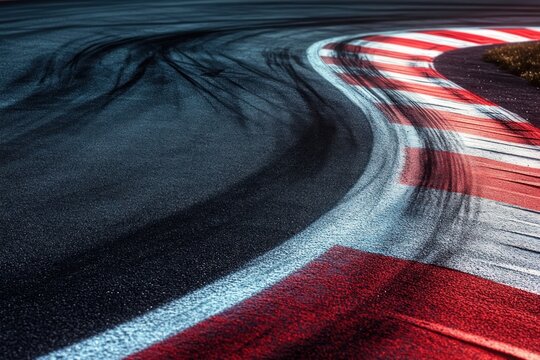Dynamic Race Track Curve with Skid Marks Asphalt Texture Black Tire Mark Fast Car Motorsport Competition