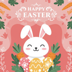 Fototapeta premium Cute Easter Bunny Illustration with Colorful Eggs and Carrots