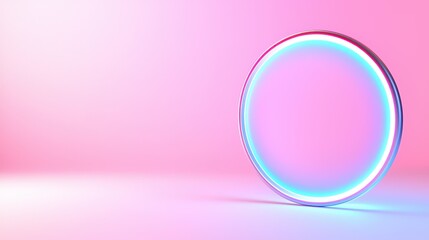 Obraz premium A glowing circular frame in vibrant pink and blue tones on a gradient background.