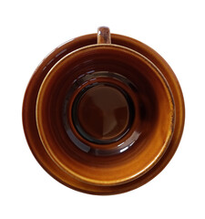 elegant empty coffee cup and saucer, top view isolated 