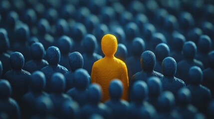 Obraz premium Bright Yellow Figure in a Crowd Symbolizing Recruitment and Talent Selection