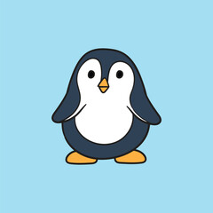 cute penguin flat pose in cartoon style