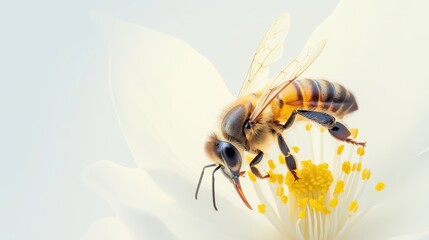 A honeybee perched delicately on a blooming flower.