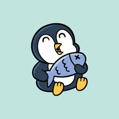 Adorable panda hold fish ready to eat