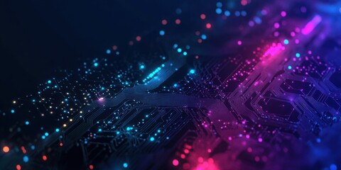 Obraz premium Futuristic Digital Art Abstract Waves Circuitry Geometric Patterns Neon Cyberpunk Style