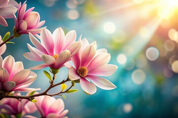 Fototapeta premium Radiant Magnolia Daisies: Blooming Spring Flowers, Left Composition with Copy Space