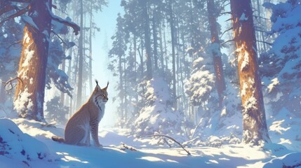 A lynx blending seamlessly into a snowy forest.